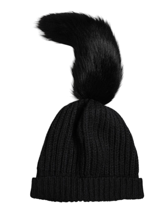 Dolce &amp; Gabbana Black Acrylic Knitted Fur Winter Beanie Hat