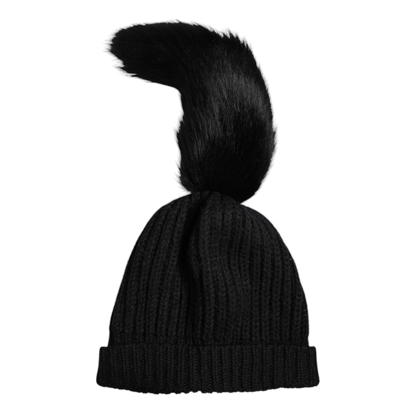Dolce &amp; Gabbana Black Acrylic Knitted Fur Winter Beanie Hat