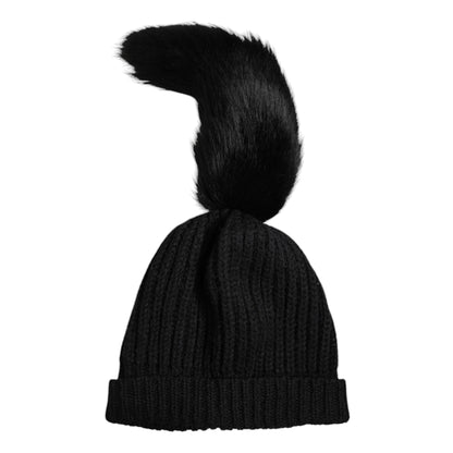 Dolce &amp; Gabbana Black Acrylic Knitted Fur Winter Beanie Hat
