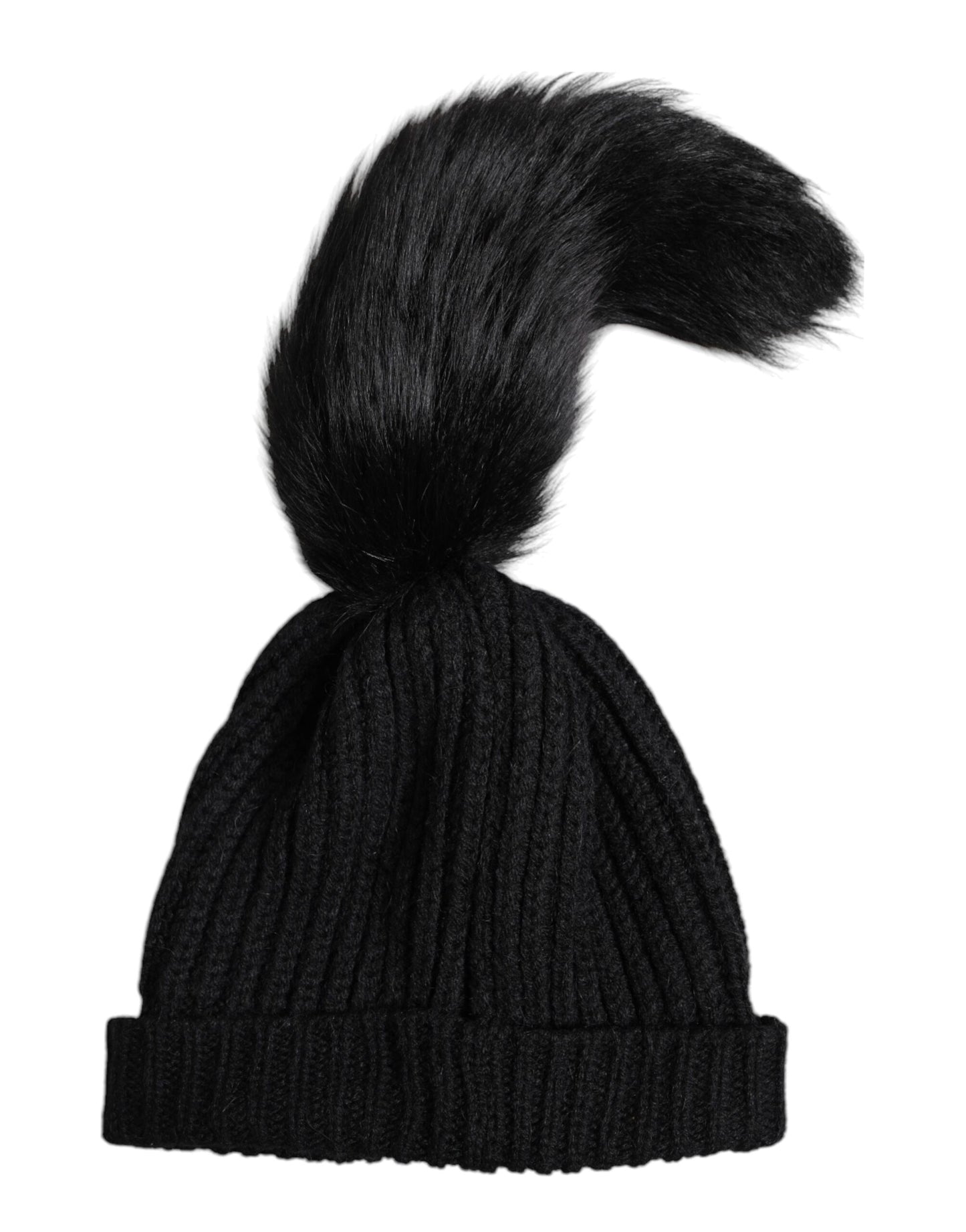 Dolce &amp; Gabbana Black Acrylic Knitted Fur Winter Beanie Hat