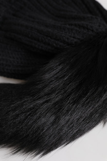 Dolce &amp; Gabbana Black Acrylic Knitted Fur Winter Beanie Hat