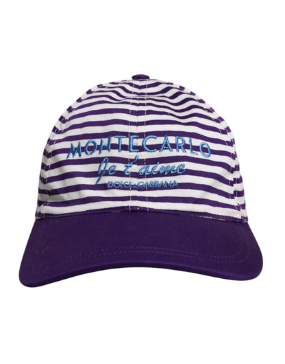 Dolce &amp; Gabbana White Purple Stripe Cotton Women Baseball Cap