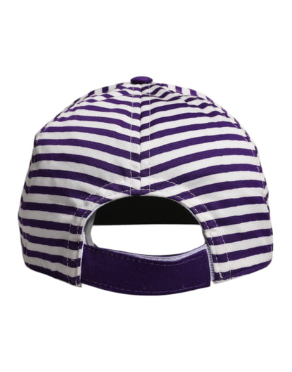 Dolce &amp; Gabbana White Purple Stripe Cotton Women Baseball Cap