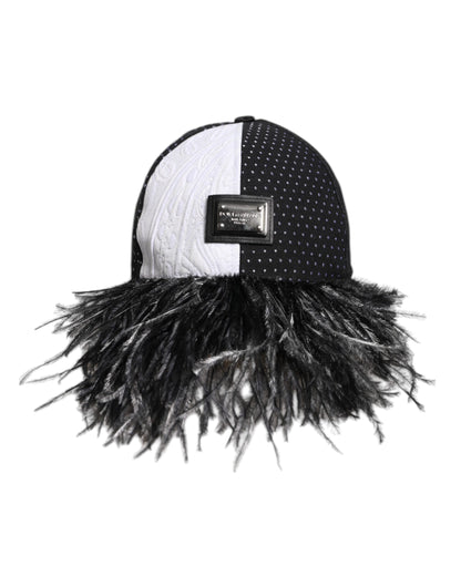 Casquette de baseball Dolce &amp; Gabbana à pois blancs et noirs avec plumes