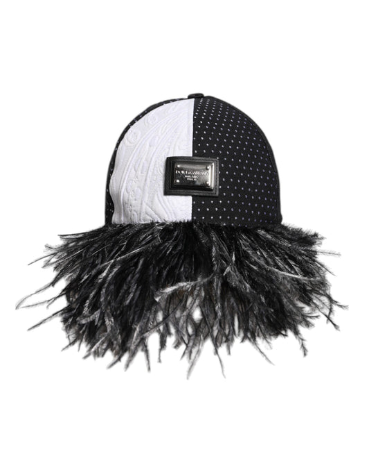 Casquette de baseball Dolce &amp; Gabbana à pois blancs et noirs avec plumes