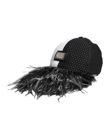 Casquette de baseball Dolce &amp; Gabbana à pois blancs et noirs avec plumes