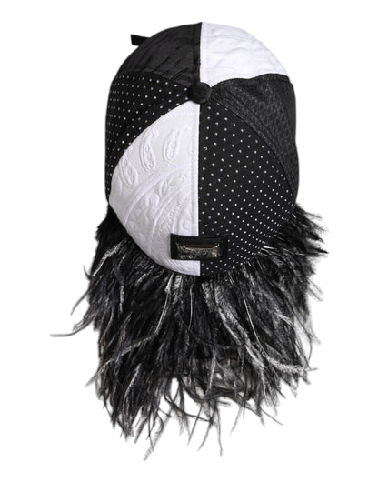 Casquette de baseball Dolce &amp; Gabbana à pois blancs et noirs avec plumes