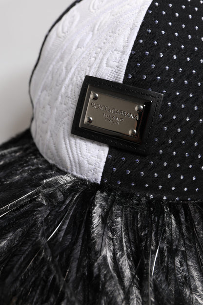 Casquette de baseball Dolce &amp; Gabbana à pois blancs et noirs avec plumes
