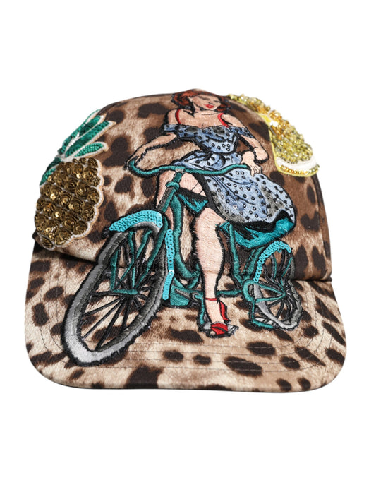 Casquette de baseball Dolce &amp; Gabbana à sequins léopard marron Sicily