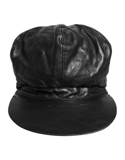 Dolce &amp; Gabbana Black Calf Newsboy Capello Cabbie Hat