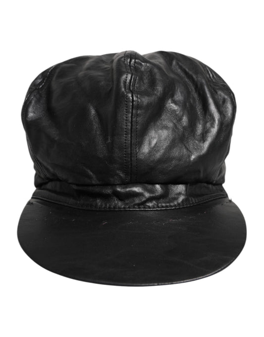 Dolce &amp; Gabbana Black Calf Newsboy Capello Cabbie Hat