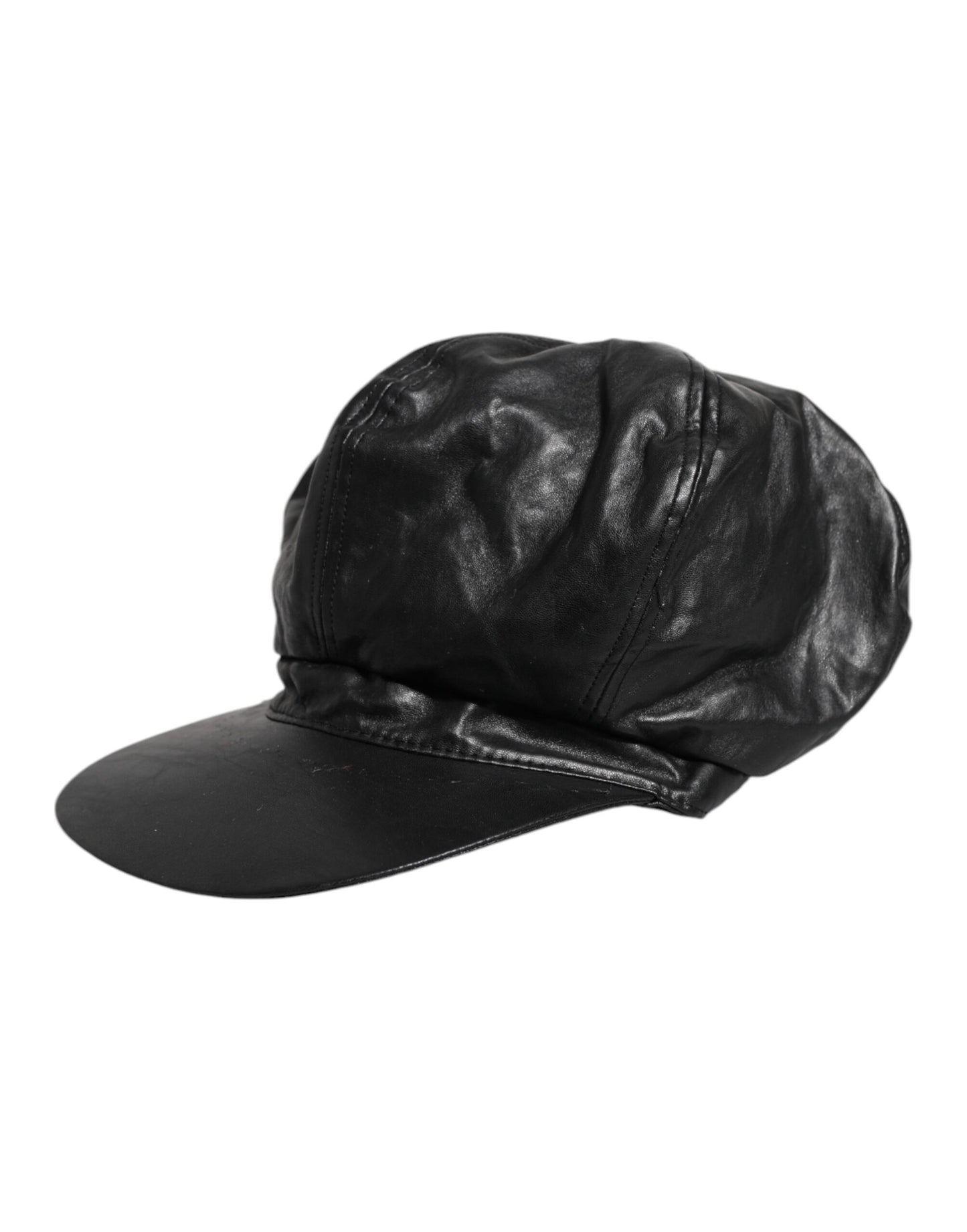 Dolce &amp; Gabbana Black Calf Newsboy Capello Cabbie Hat