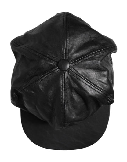 Dolce &amp; Gabbana Black Calf Newsboy Capello Cabbie Hat