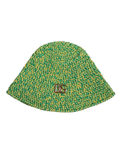Dolce &amp; Gabbana Green Cotton Crochet DG Logo Bucket Hat