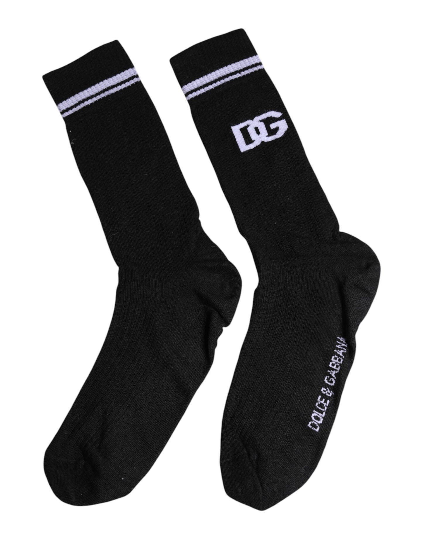 Dolce &amp; Gabbana Black Cotton Logo Mid Calf Men Socks