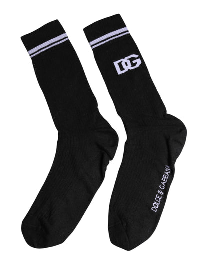 Dolce &amp; Gabbana Black Cotton Logo Mid Calf Men Socks