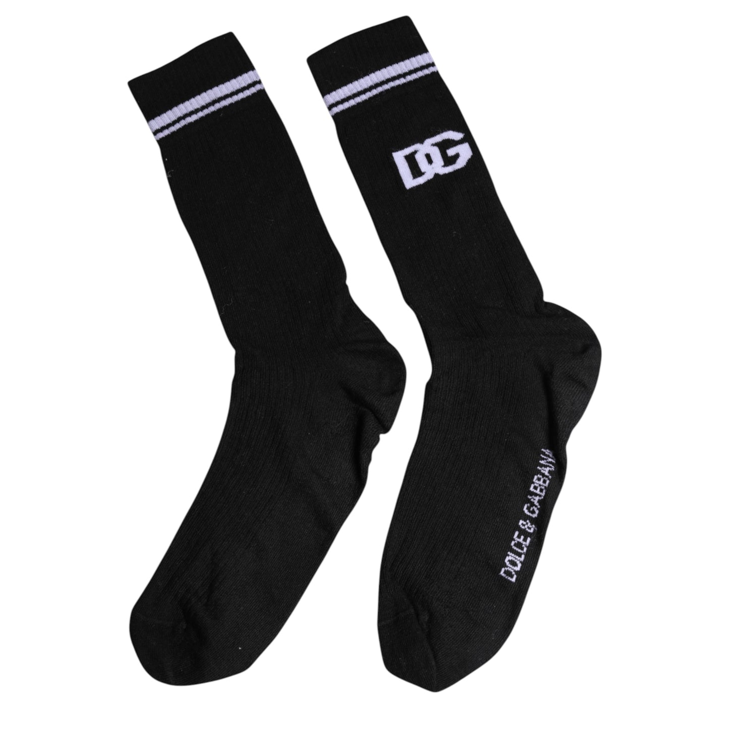 Dolce &amp; Gabbana Black Cotton Logo Mid Calf Men Socks