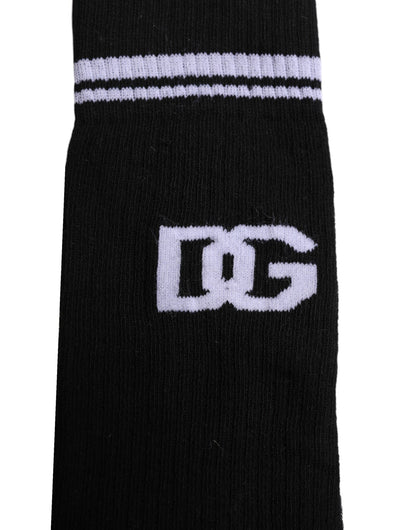 Dolce &amp; Gabbana Black Cotton Logo Mid Calf Men Socks