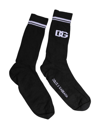 Dolce &amp; Gabbana Black Cotton Logo Mid Calf Men Socks