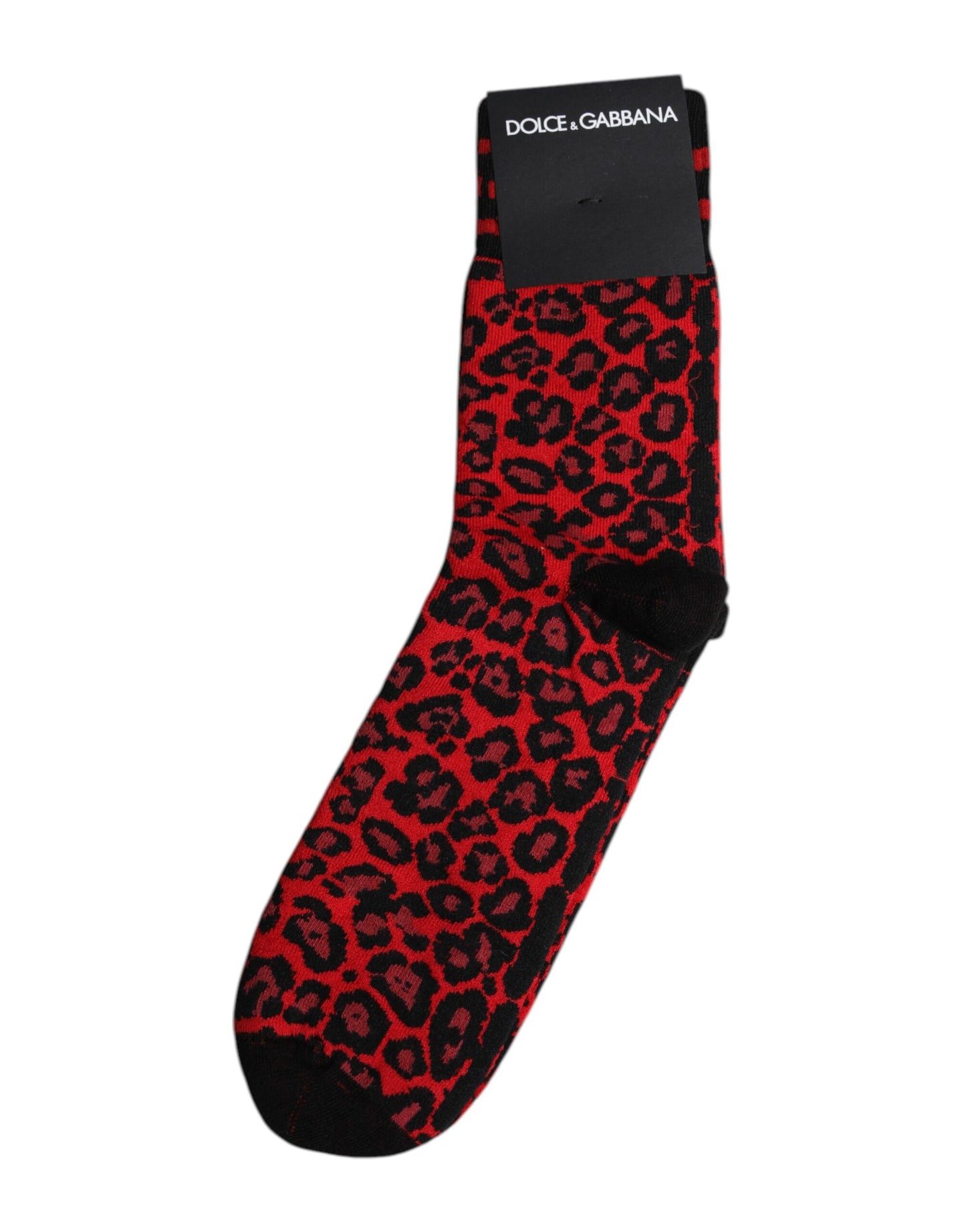 Dolce &amp; Gabbana Black Red Leopard Mid Calf Men Socks