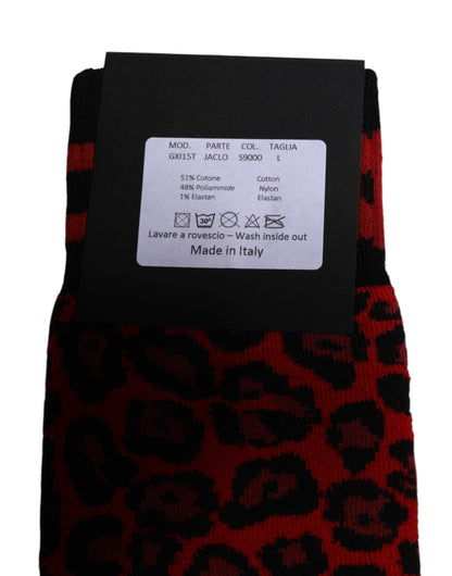 Dolce &amp; Gabbana Black Red Leopard Mid Calf Men Socks