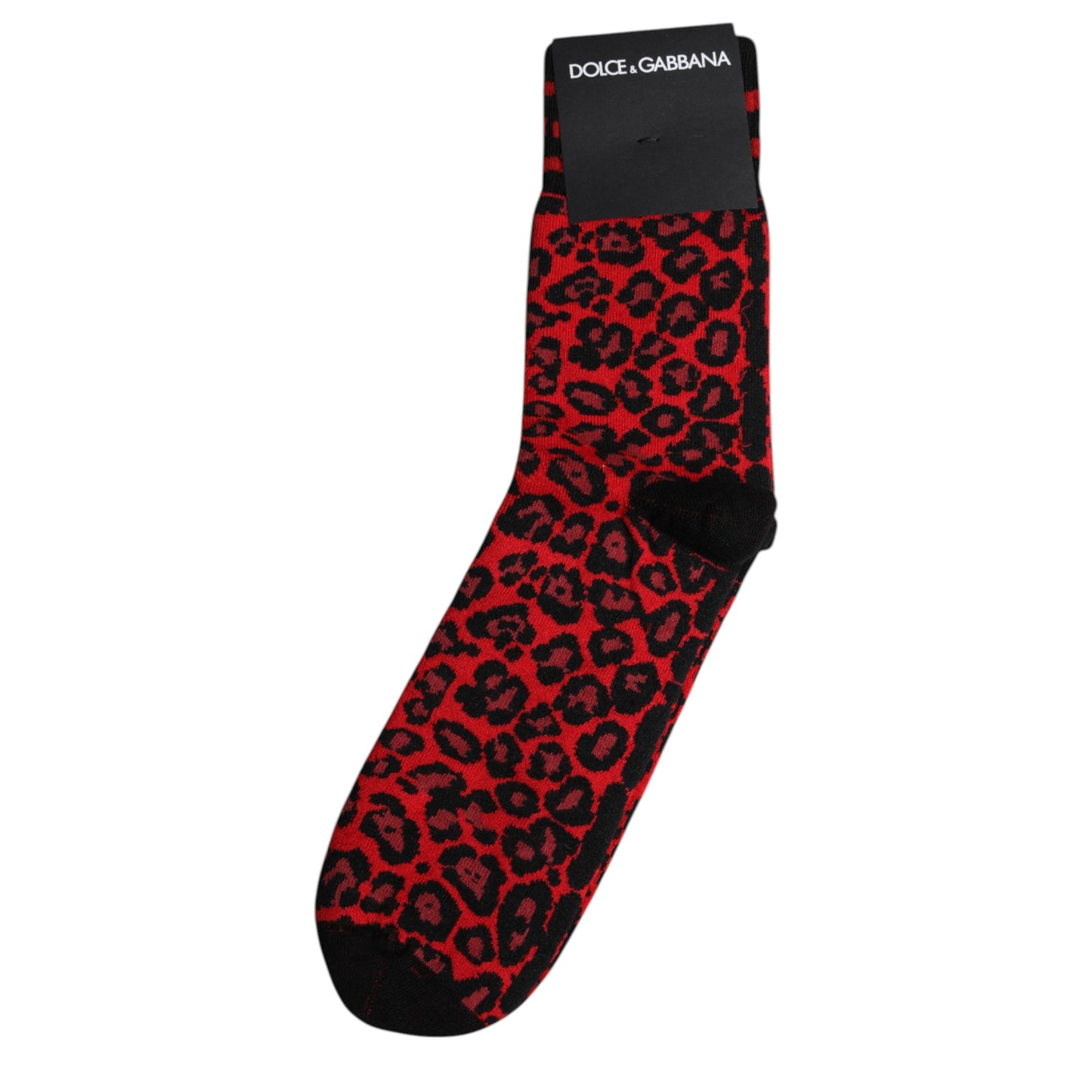 Dolce &amp; Gabbana Black Red Leopard Mid Calf Men Socks