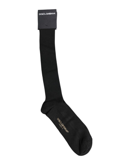 Dolce &amp; Gabbana Black Viscose Logo Over The Calf Socks