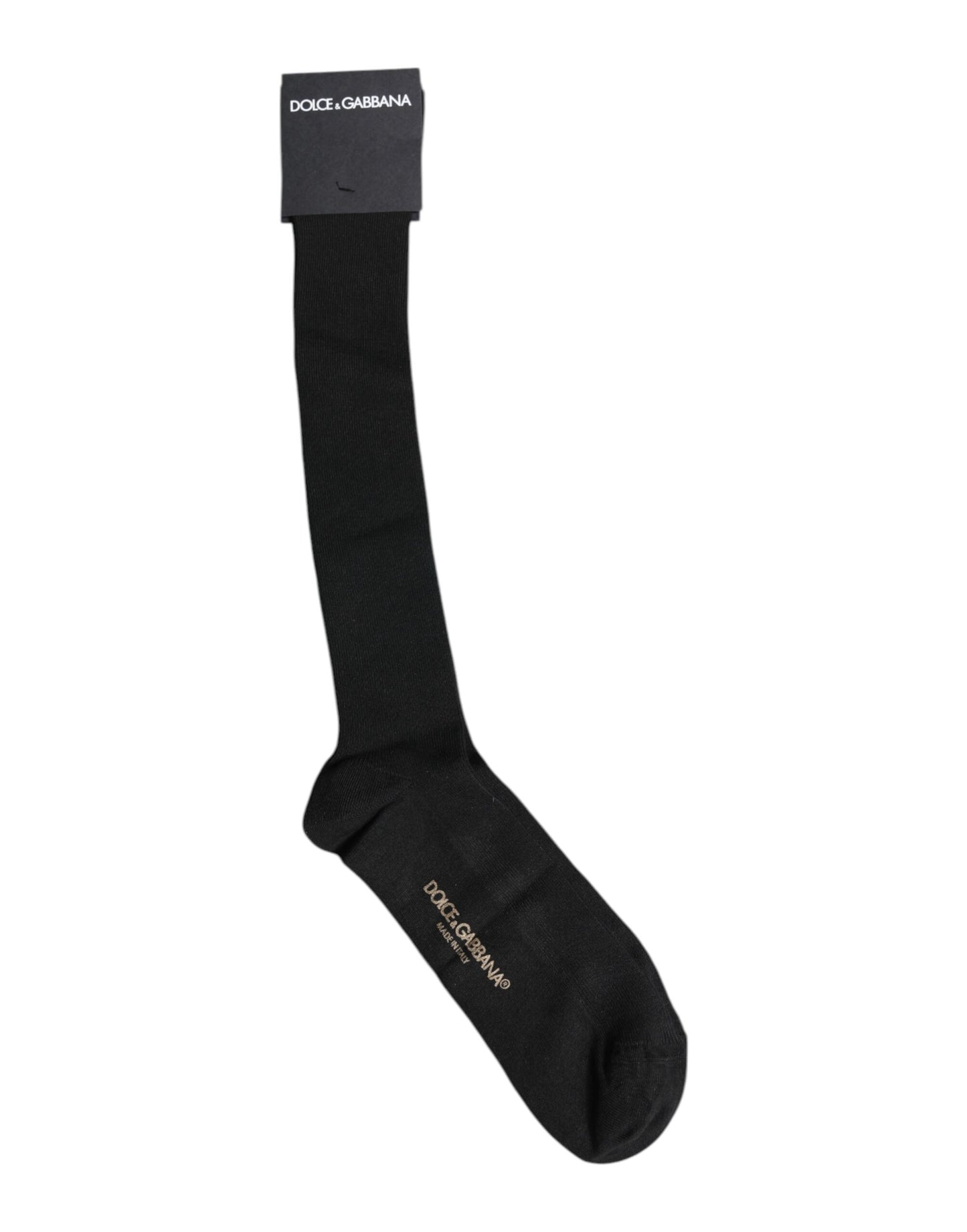 Dolce &amp; Gabbana Black Viscose Logo Over The Calf Socks