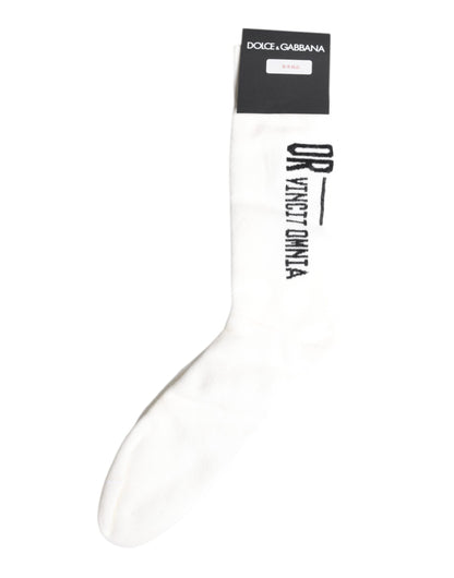Dolce &amp; Gabbana White Stretch OR VINCIT OMNIA Mid Calf Socks