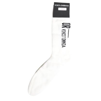 Dolce &amp; Gabbana White Stretch OR VINCIT OMNIA Mid Calf Socks