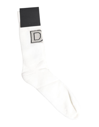 Dolce &amp; Gabbana White Stretch OR VINCIT OMNIA Mid Calf Socks