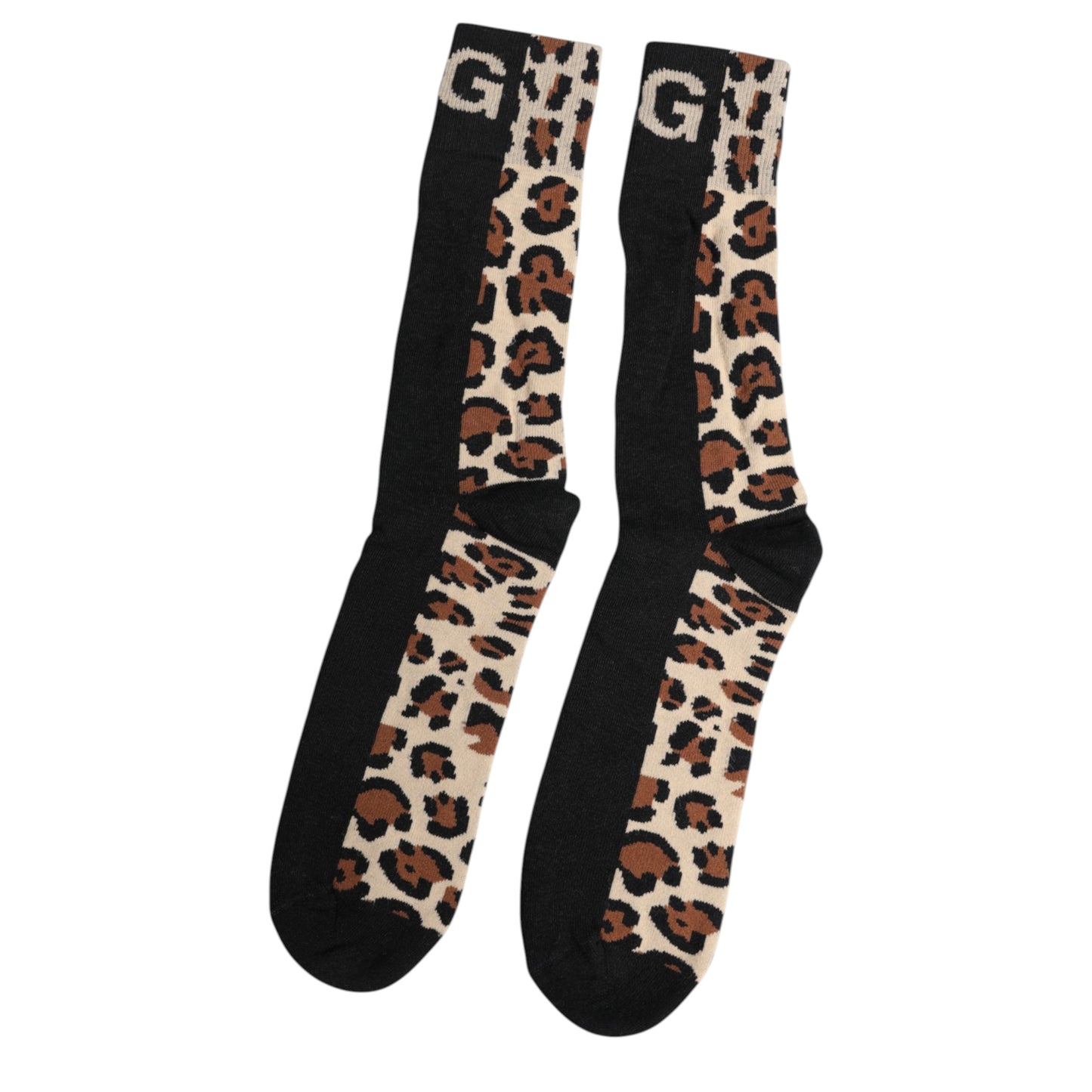 Dolce &amp; Gabbana Black Brown Leopard Print Nylon Mid Calf Socks