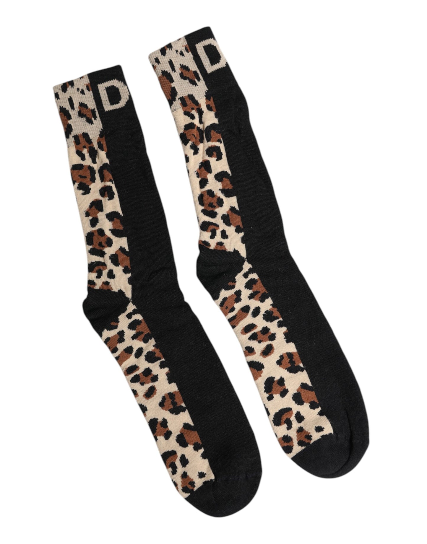 Dolce &amp; Gabbana Black Brown Leopard Print Nylon Mid Calf Socks