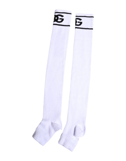 Dolce &amp; Gabbana White Cotton DG Logo Print Open Toe Socks