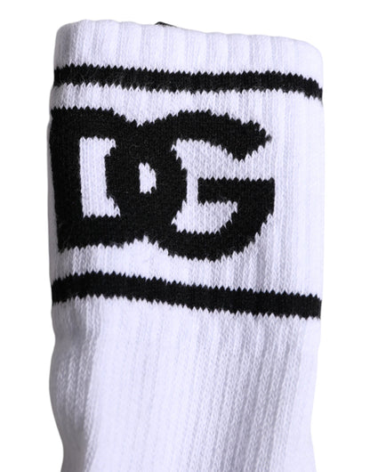 Dolce &amp; Gabbana White Cotton DG Logo Print Open Toe Socks