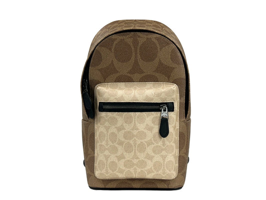 Sac à dos à bandoulière en cuir COACH West Color Block Sable