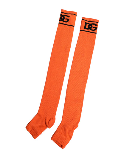 Dolce &amp; Gabbana Orange Cotton DG Logo Print Open Toe Socks