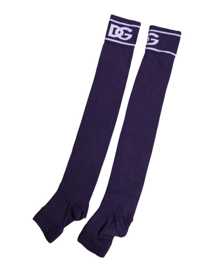 Dolce &amp; Gabbana Purple Cotton DG Logo Print Open Toe Socks