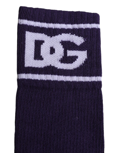 Dolce &amp; Gabbana Purple Cotton DG Logo Print Open Toe Socks