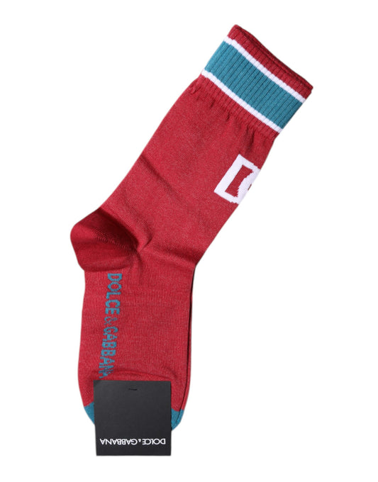 Chaussettes mi-mollet en coton rouge Dolce &amp; Gabbana avec logo DG imprimé
