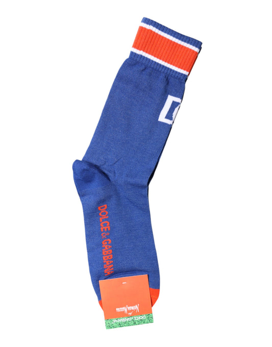 Chaussettes mi-mollet en coton bleu Dolce &amp; Gabbana avec logo DG imprimé
