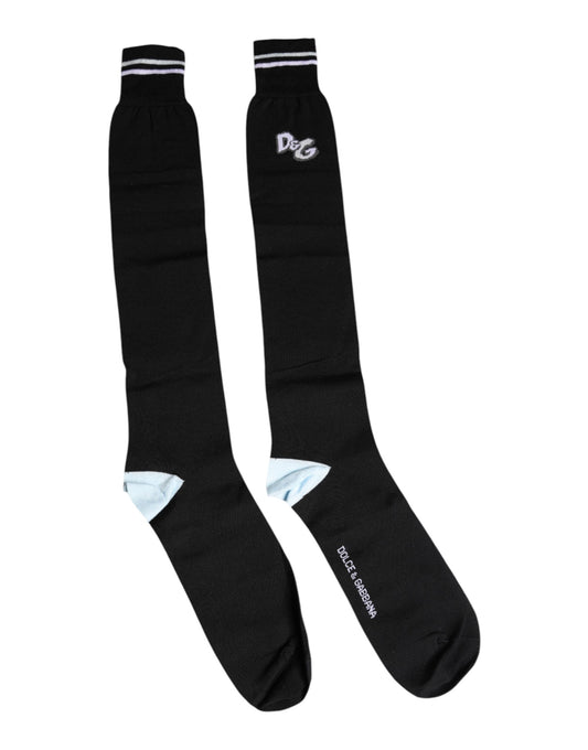 Chaussettes mi-mollet en coton noir à imprimé logo DG Dolce &amp; Gabbana