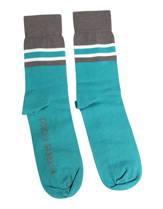 Chaussettes mi-mollet extensibles Dolce &amp; Gabbana vertes et grises avec logo DG