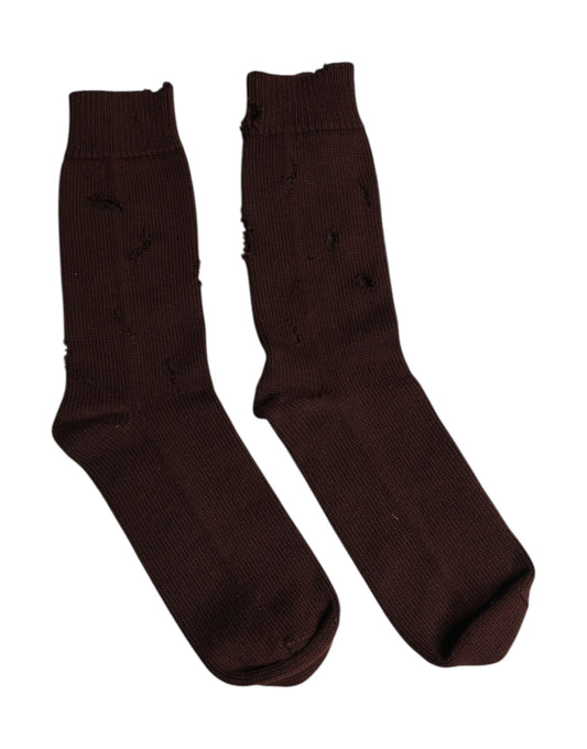 Chaussettes mi-mollet extensibles en coton uni marron Dolce &amp; Gabbana