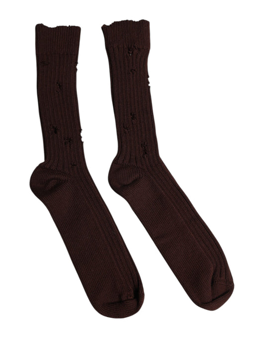 Chaussettes mi-mollet extensibles en coton marron Dolce &amp; Gabbana