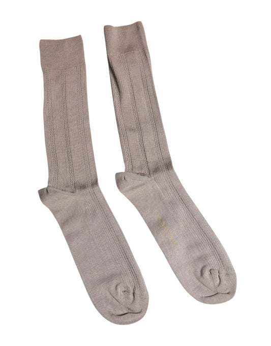 Chaussettes mi-mollet en coton stretch marron Dolce &amp; Gabbana avec logo
