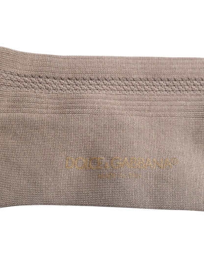 Chaussettes mi-mollet en coton stretch marron Dolce &amp; Gabbana avec logo