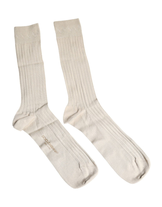 Chaussettes mi-mollet en coton stretch beige Dolce &amp; Gabbana avec logo