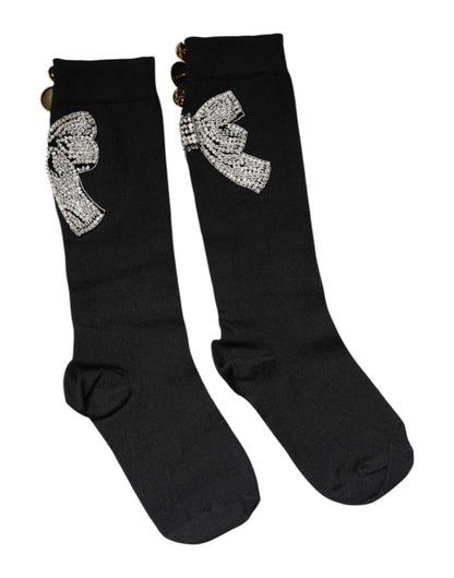 Chaussettes Dolce &amp; Gabbana noires en tricot ornées de cristaux floraux