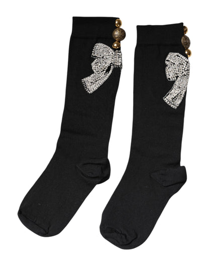 Chaussettes Dolce &amp; Gabbana noires en tricot ornées de cristaux floraux